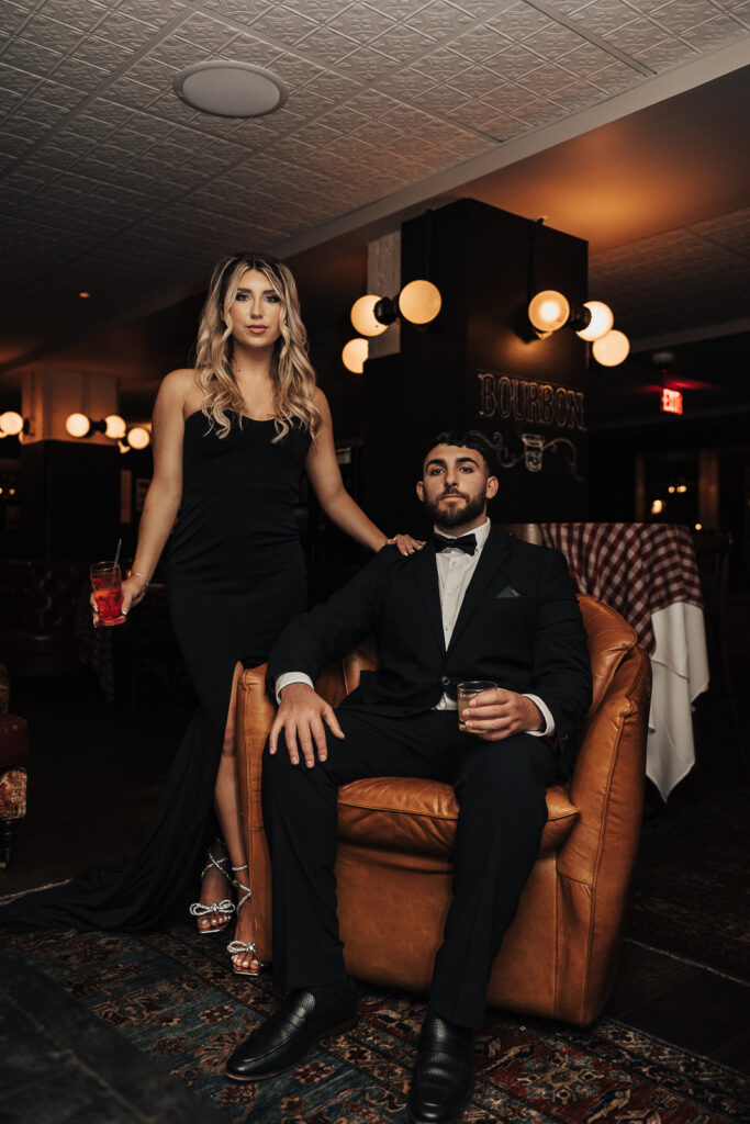 PJ Clarkes becomes the backdrop for a romantic rendezvous as Danielle and Dominic embrace the Italian Bar styled vibe in their engagement session.