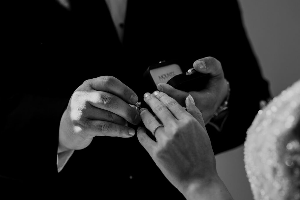 bride and groom exchanging rings at their Pennsylvania elopement