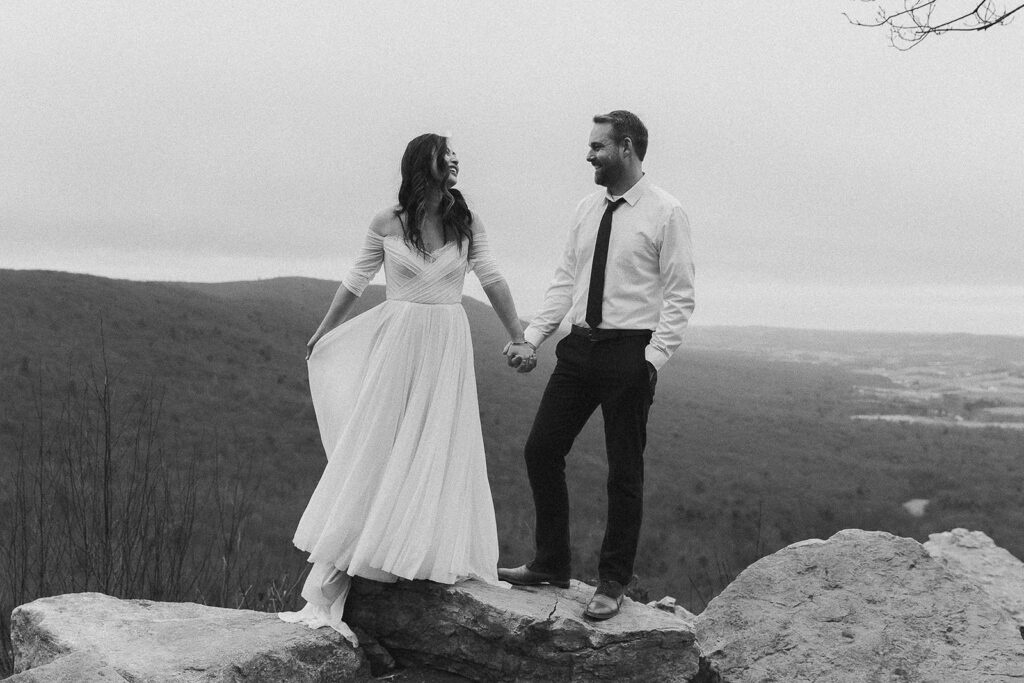 bride and groom at hawk mountain sanctuary for their pennsylvania elopement