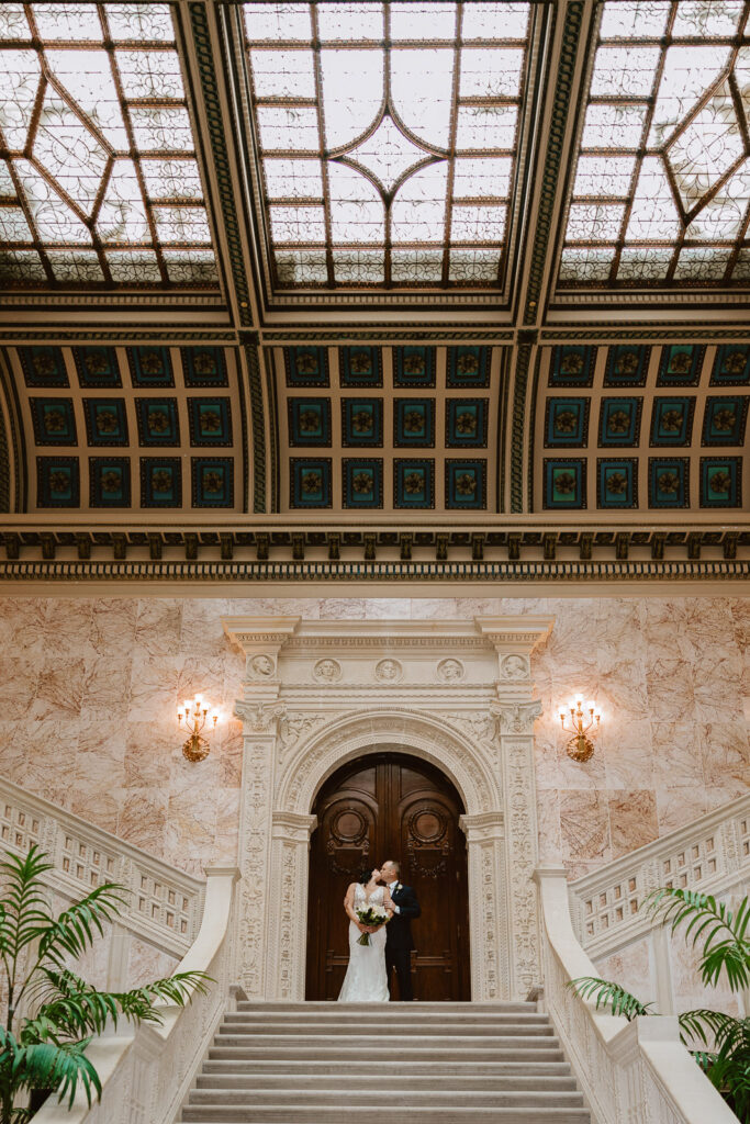 bride and groom inside the Pennsylvania State Capitol for their Pennsylvania elopement